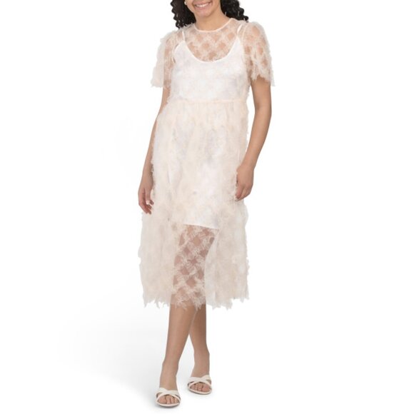 LUSH Cream Lace Mesh Overlay Dress - Picture 1 of 2